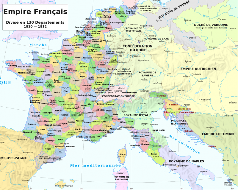 130 départements de l'Empire français, de 1810 à 1812